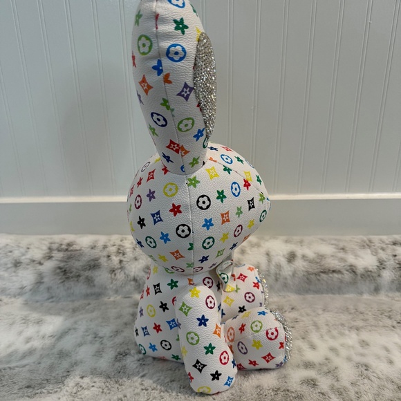 Bedazzled Faux Leather Multicolor Monogram print Bunny P0024 - Picture 5 of 5